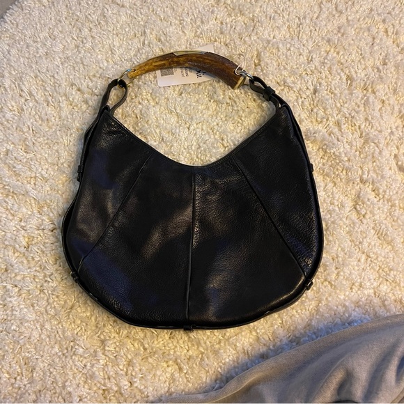 Vintage YSL Mombasa Black Leather Hobo Bag w Deer Horn Handle –Rare Shoulder Bag - Picture 2 of 13